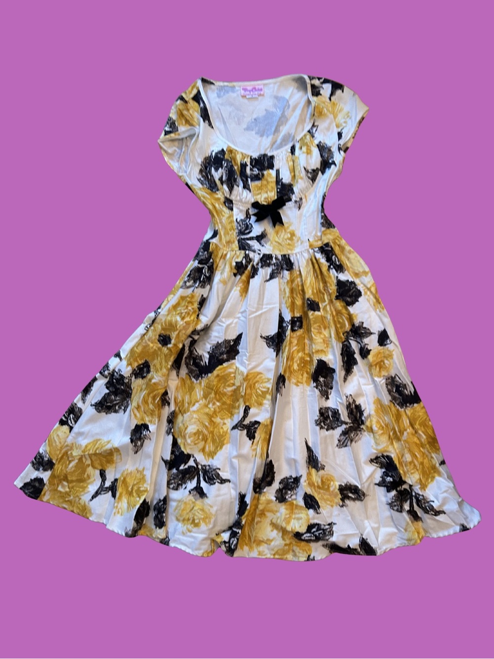 Pinup Couture White Midi Dress with Yellow and Black Floral Print